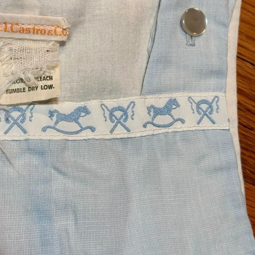 VTG C.I. Castro Baby Boy Blue Rocking Horse Shortall Peter Pan Bobby Suit 12 Mos